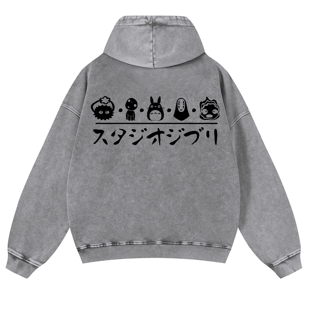 Ghibli Totoro No Face Kaonashi Vintage Washed Cotton Back Art Hoodie