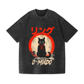 Black Cat Vintage Wash Japanese Design T-Shirt