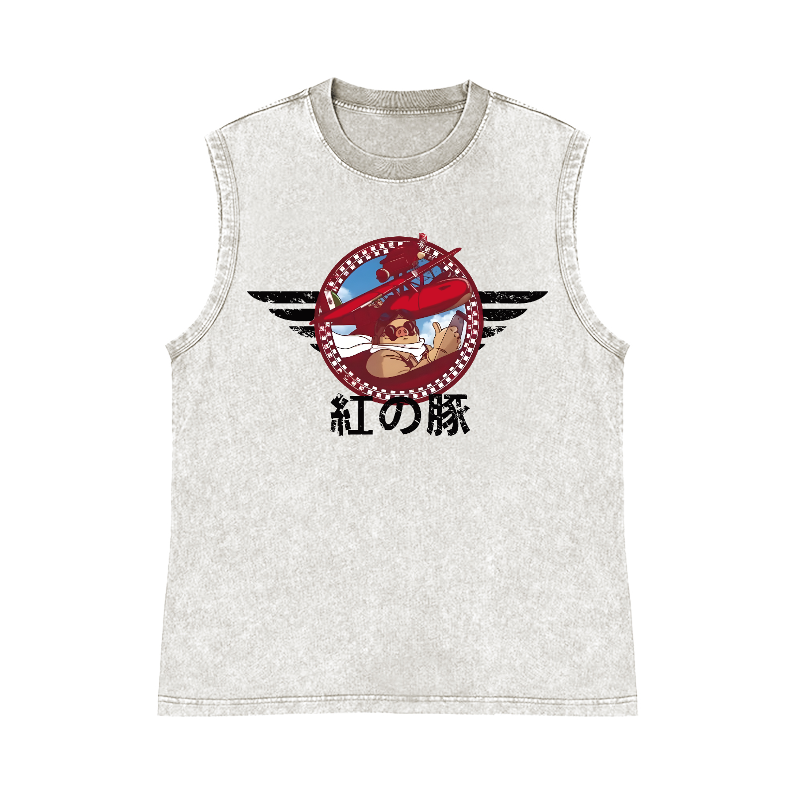 Ghibli Porco Rosso Pure Cotton Wash-Dyed Sleeveless Tank Top