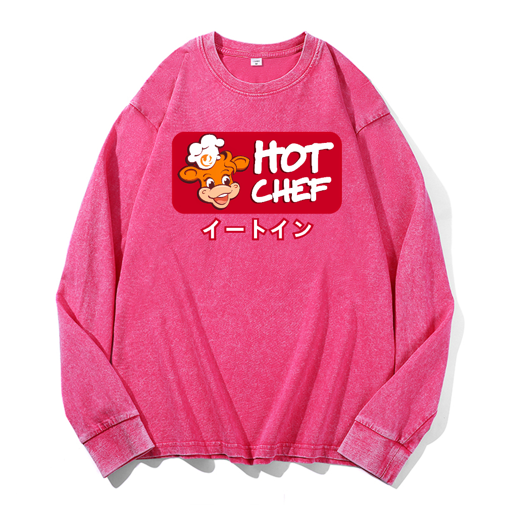 Hot Chef Vintage Cotton Wash Crewneck Long-Sleeve T-Shirt