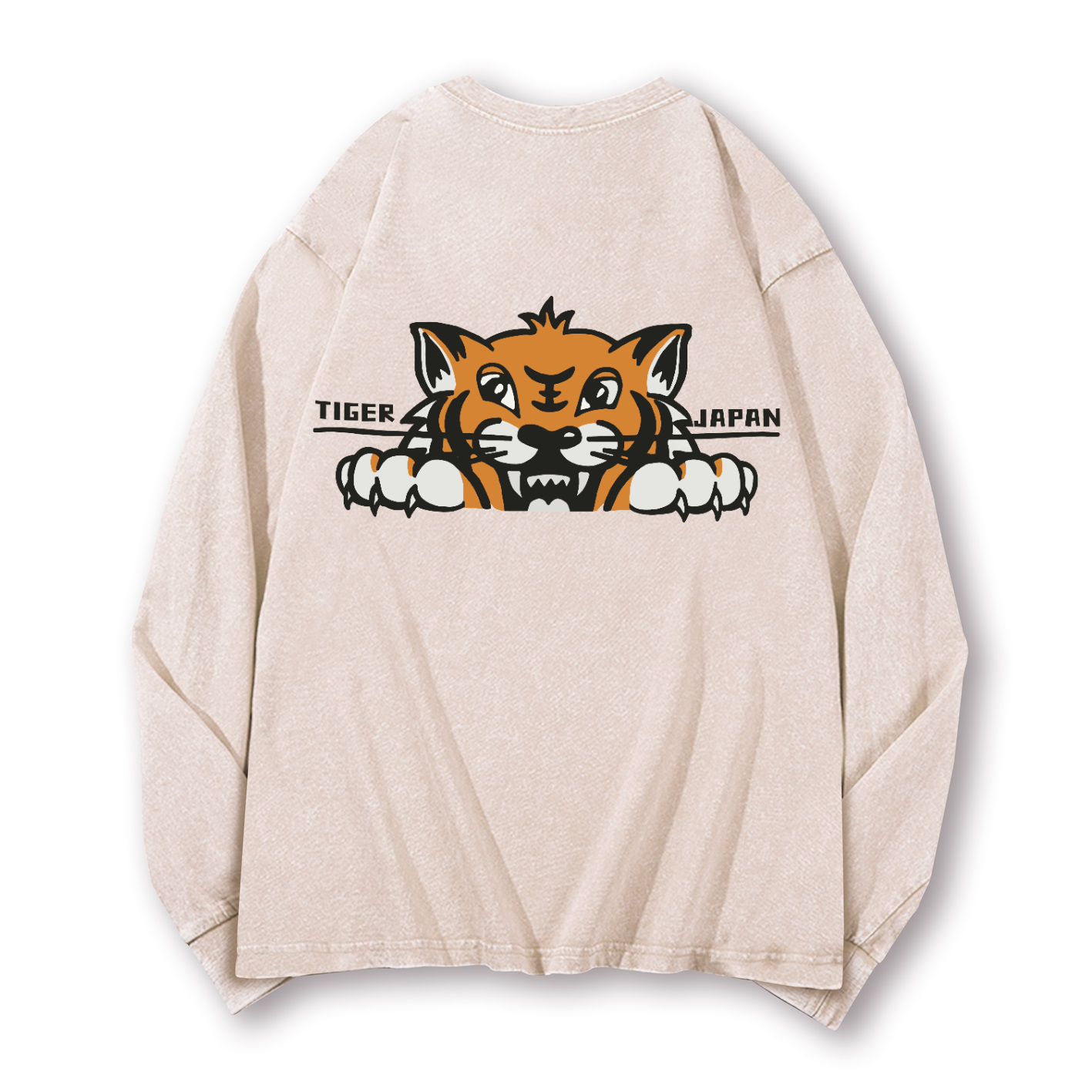 Japan Tiger Vintage Washed Cotton Back Art Long-sleeve T-shirt