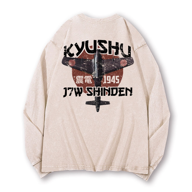 Kyushu J7W Shinden Fighter Vintage Washed Cotton Back Art Long-sleeve T-shirt