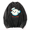 Puffer Fish Vintage Cotton Wash Crewneck Long-Sleeve T-Shirt