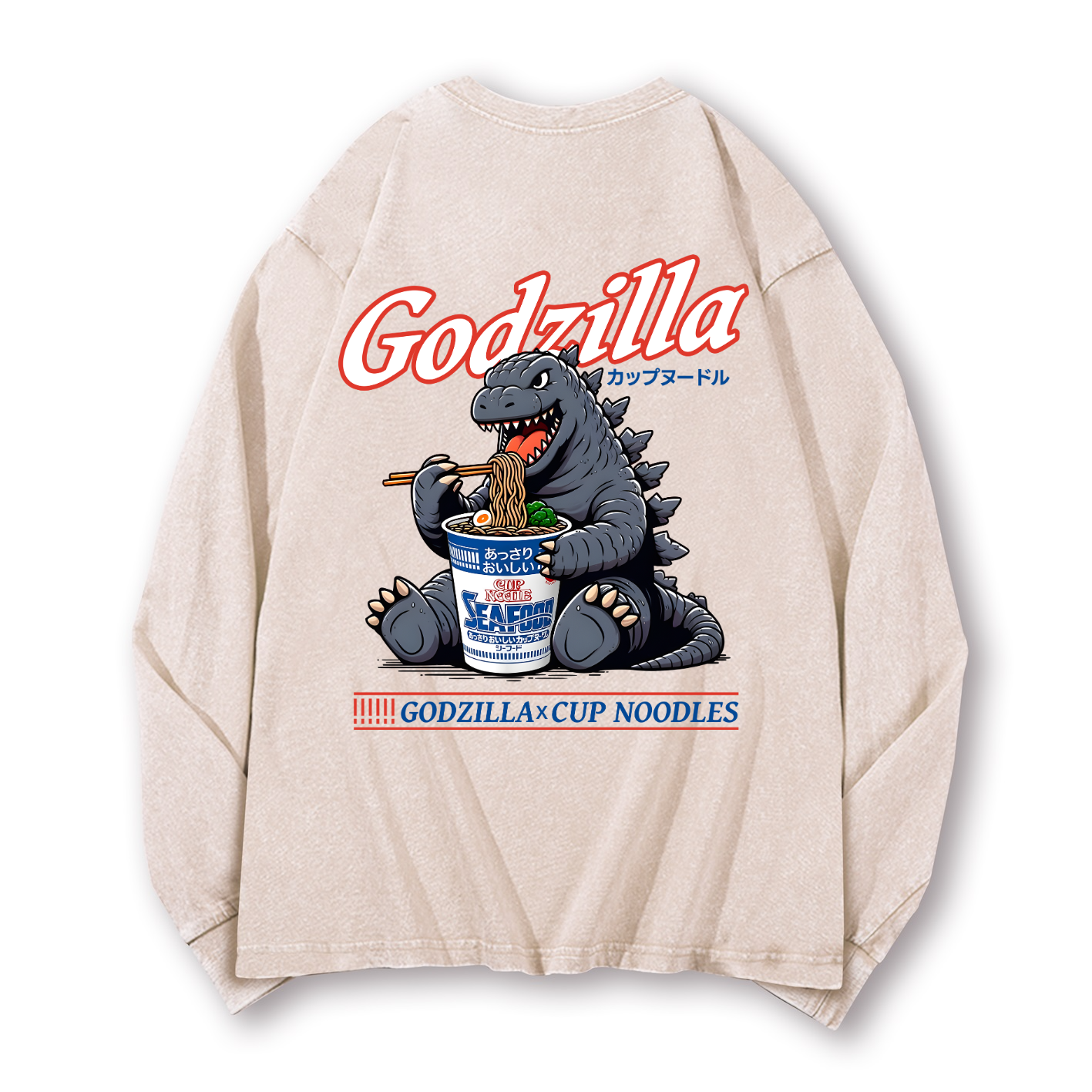 Cup Noodles Kaiju Vintage Washed Cotton Back Art Long-sleeve T-shirt