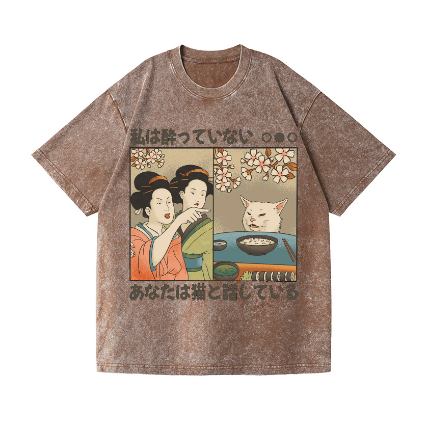 Woman Yelling at a Cat Vintage Wash Japanese Design T-Shirt