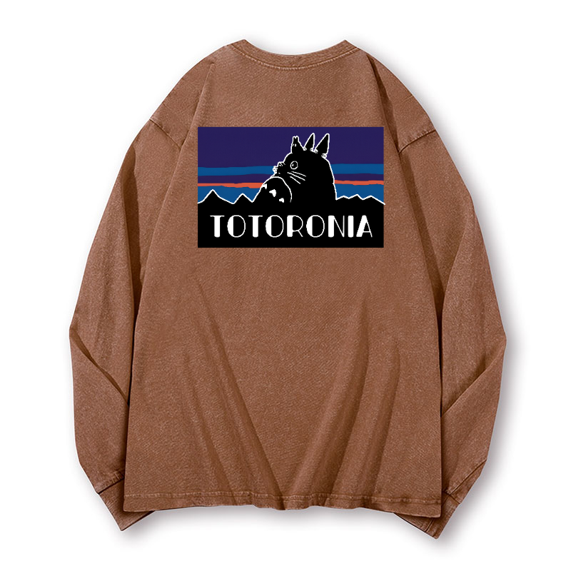 Ghibli Totoro Vintage Washed Cotton Back Art Long-sleeve T-shirt