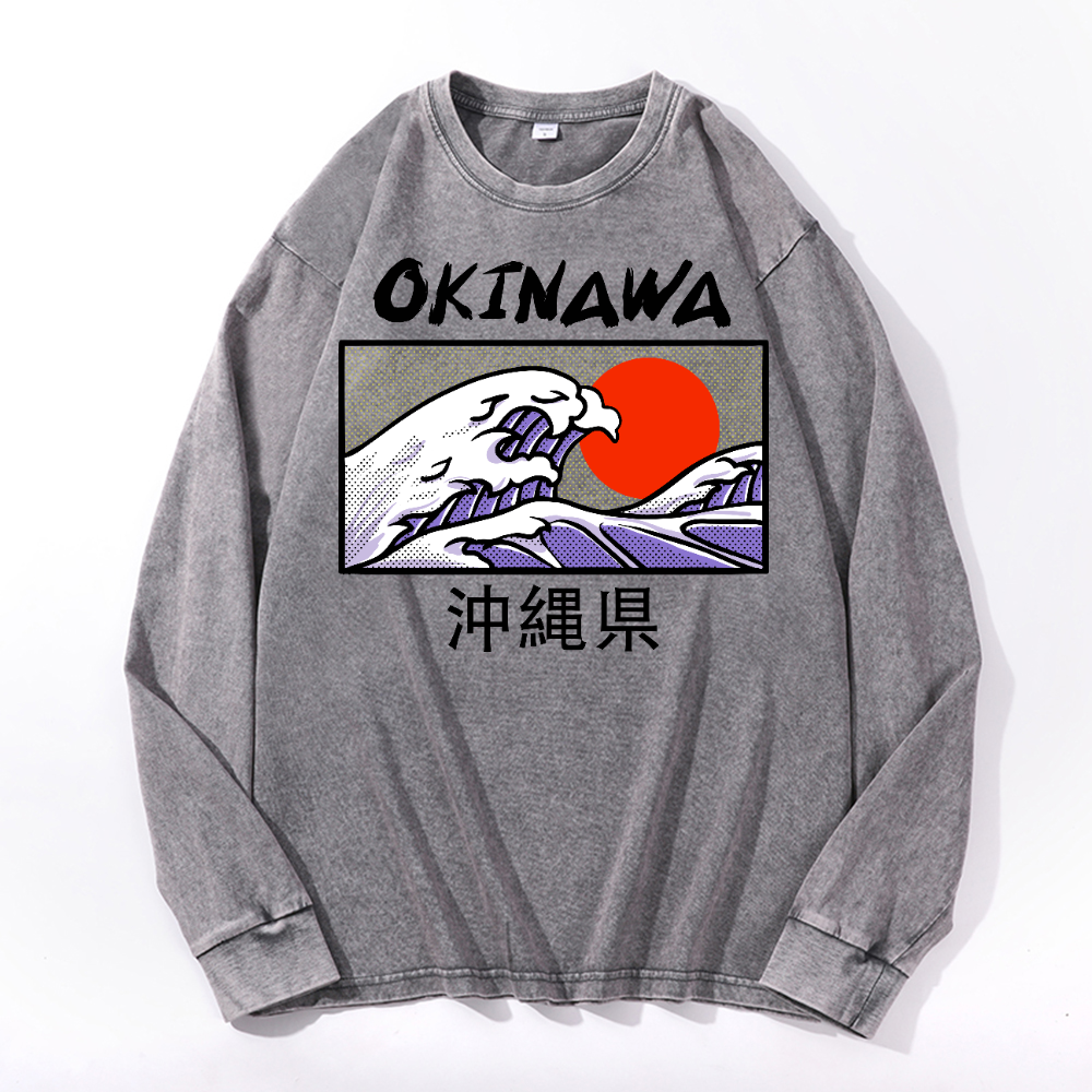 Okinawa Vintage Cotton Wash Crewneck Long-Sleeve T-Shirt