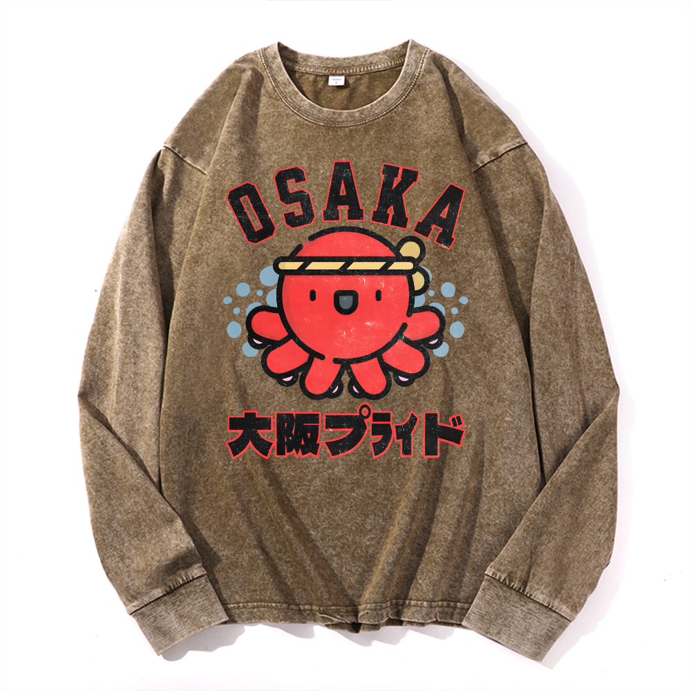 Osaka Octopus Vintage Cotton Wash Crewneck Long-Sleeve T-Shirt