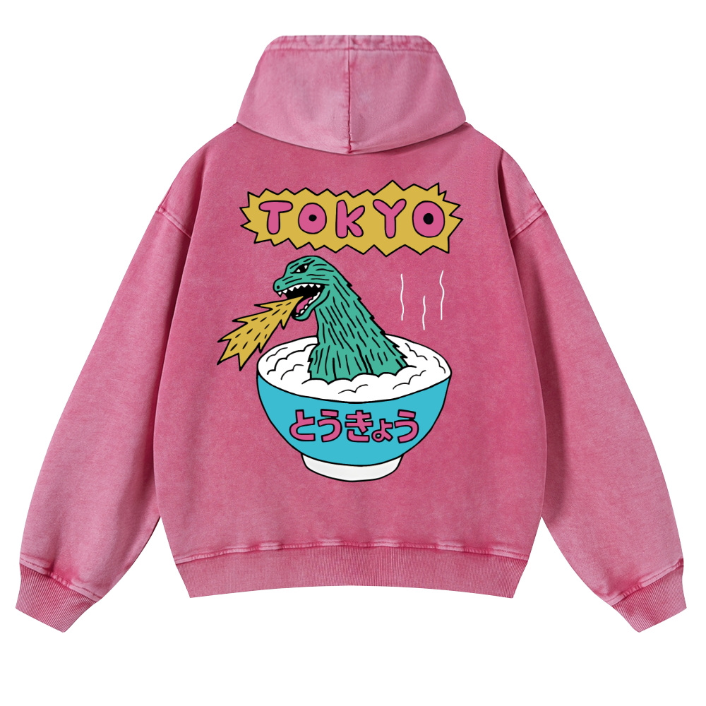 Kaiju The Monster Rice of Tokyo Vintage Washed Cotton Back Art Hoodie