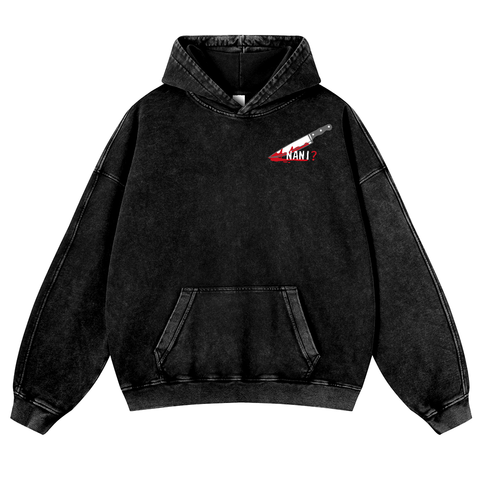 The Black Cat with a Knife Vintage Washed Cotton Back Art Hoodie