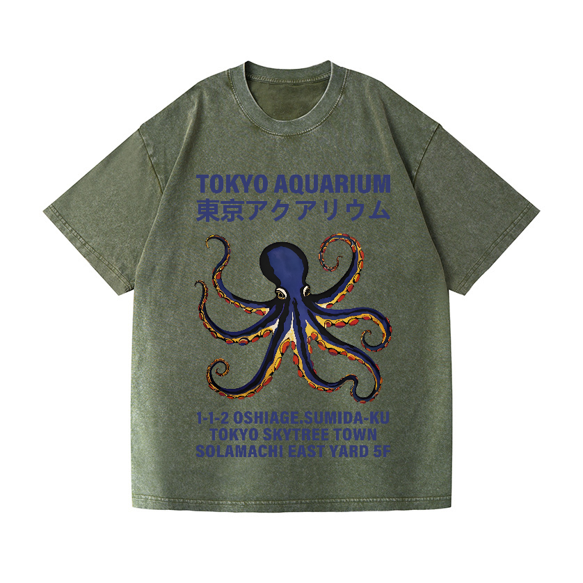 Tokyo Aquarium Octopus Vintage Wash Japanese Design T-Shirt