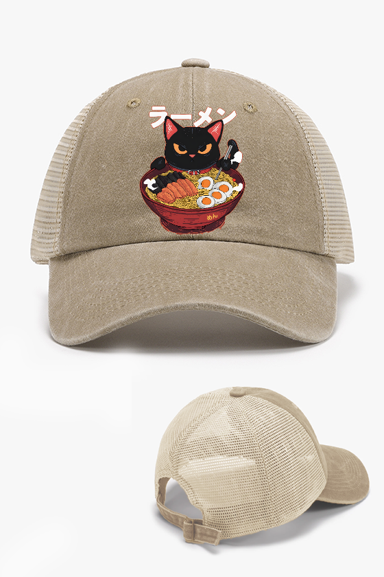 Ramen Cat Vintage Cotton Breathable Hat