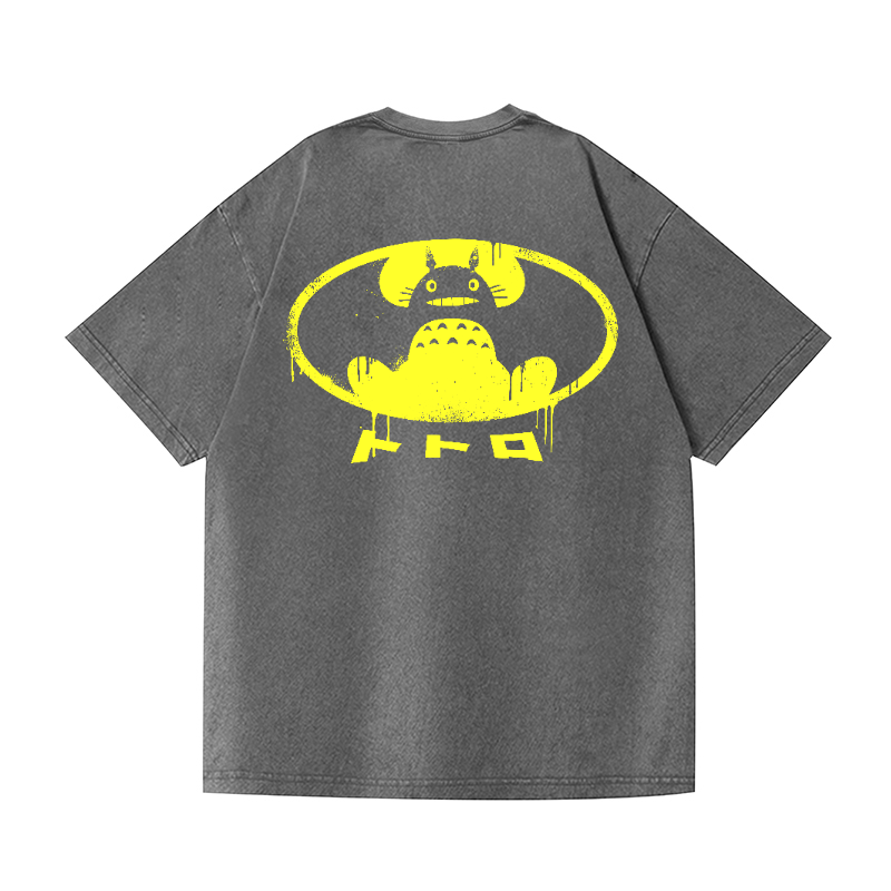 Ghibli Totoro Batman Vintage Wash Japanese Design Back Art T-Shirt