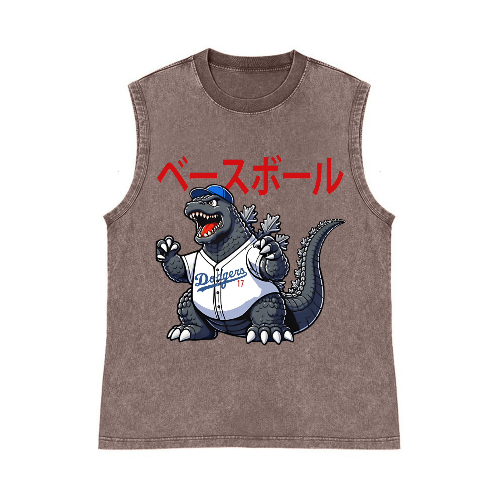 Dodgers Kaiju 17 Baseball Pure Cotton Wash-Dyed Sleeveless Tank Top