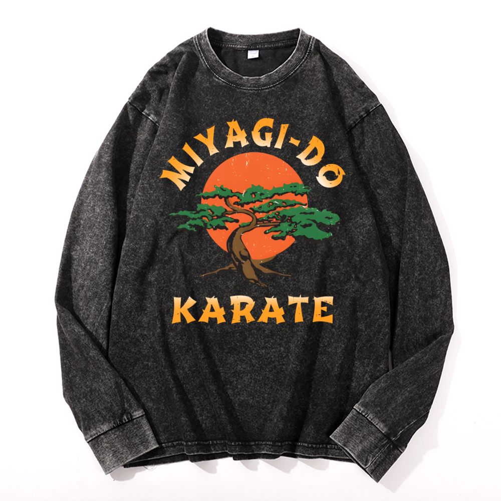 Miyagi-do Karate Vintage Cotton Wash Crewneck Long-Sleeve T-Shirt