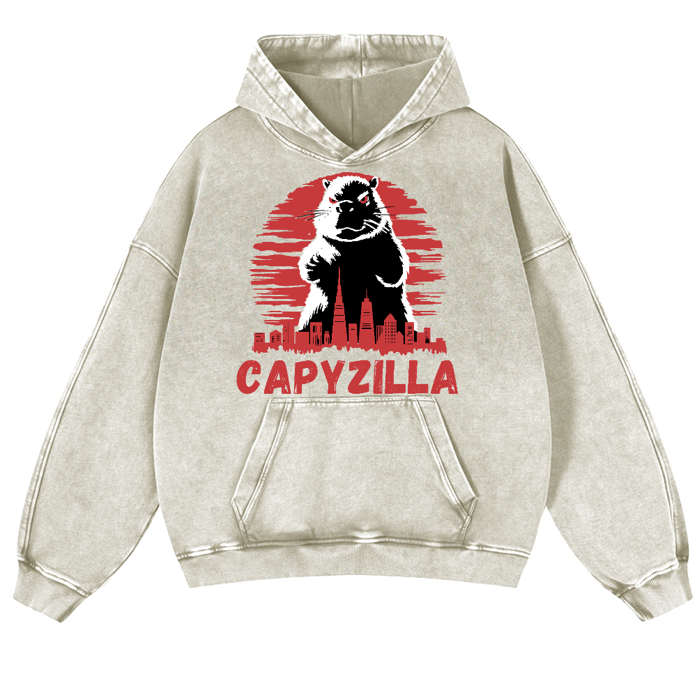 Capybara Kaiju Capyzilla Vintage Washed Thick Cotton Hoodie