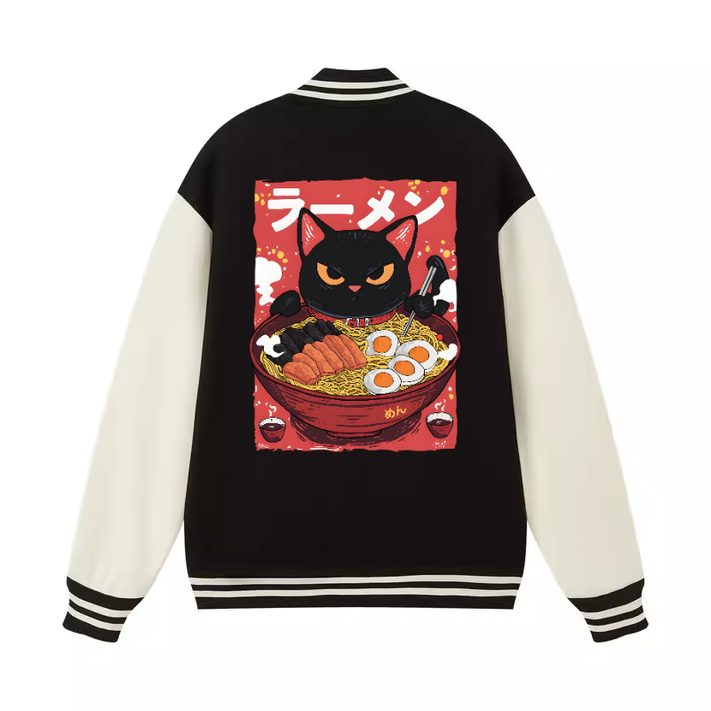 Black Cat Ramen Vintage Cotton Varsity Jacket
