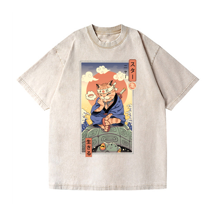 Cat Vintage Wash Japanese Design T-Shirt