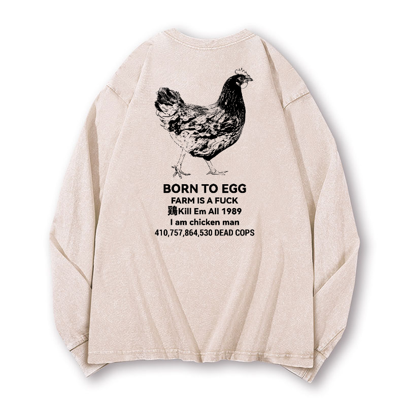 Chicken Vintage Washed Cotton Back Art Long-sleeve T-shirt