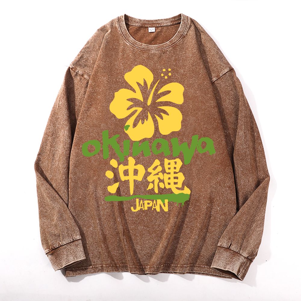 Okinawa Japan Vintage Cotton Wash Crewneck Long-Sleeve T-Shirt