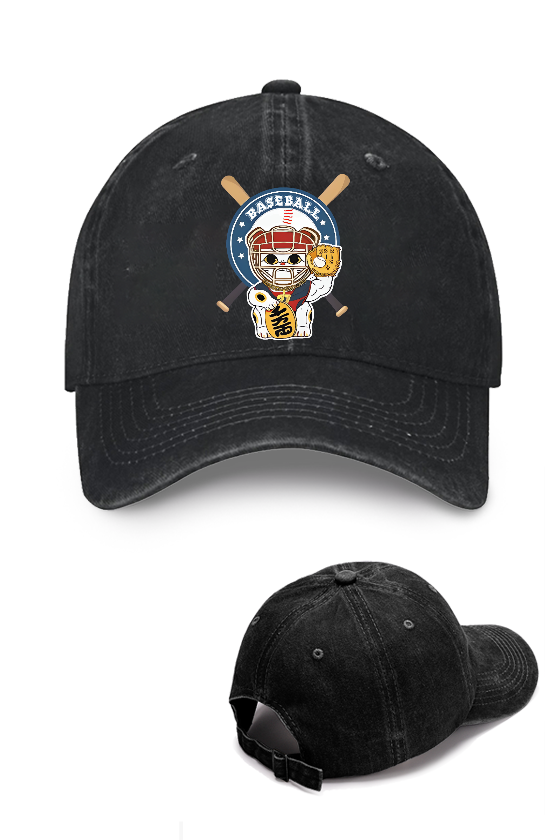 Baseball Cat Vintage Cotton Cap