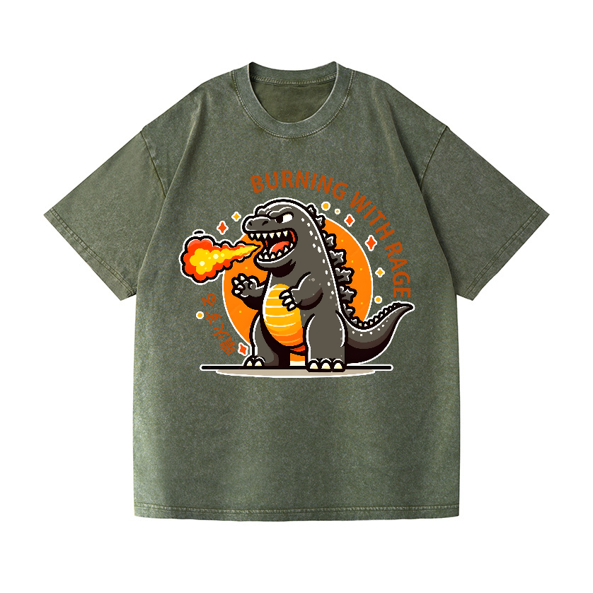 Burning Kaiju Vintage Wash Japanese Design T-Shirt