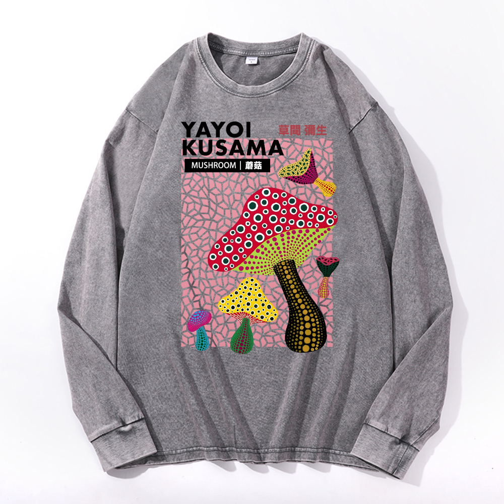 Yayoi Kusama Mushroom Vintage Cotton Wash Long-sleeve T-shirt