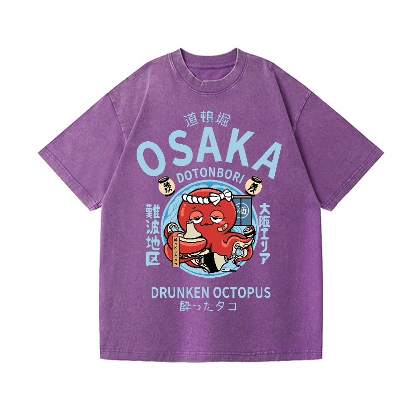 Osaka Dotonbori Drunken Octopus Vintage Wash Japanese Design T-Shirt