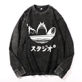 Howl's Moving Castle/My Neighbor Totoro/Spirited Away No Face Kaonashi Ghibli Anime Vintage Cotton Wash Crewneck Sweatshirt