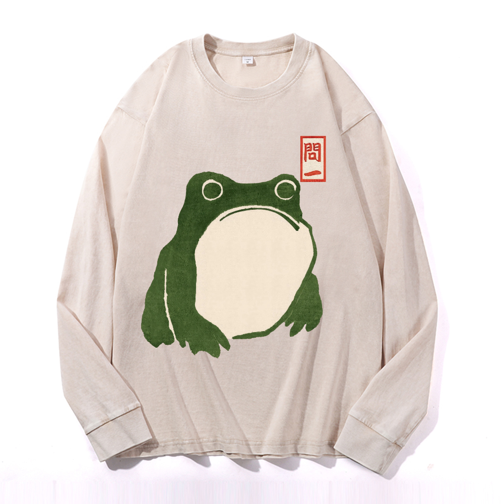 Frog Vintage Cotton Wash Crewneck Long-Sleeve T-Shirt