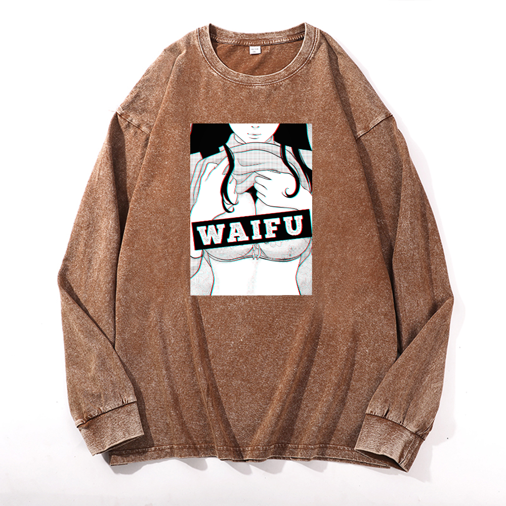 Vintage Cotton Wash Crewneck Long-Sleeve T-Shirt
