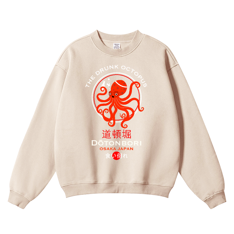 Dotonbori Drunken Octopus Vintage Cotton Blend Crewneck Sweatshirt