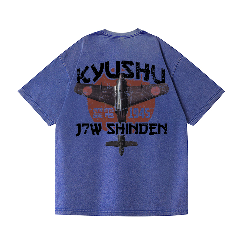 Kyushu J7W Shinden Fighter Vintage Wash Japanese Design Back Art T-Shirt