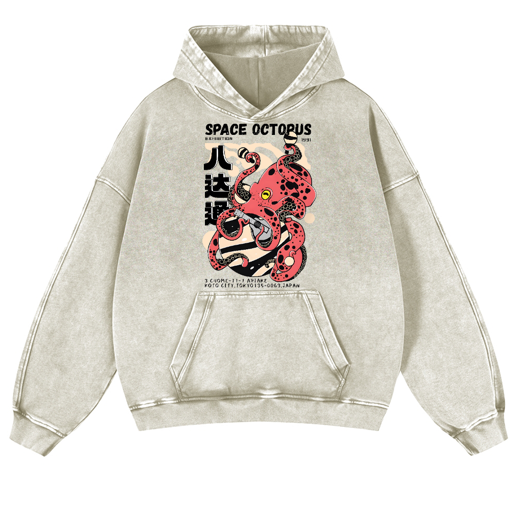 Space Octopus Vintage Washed Thick Cotton Hoodie