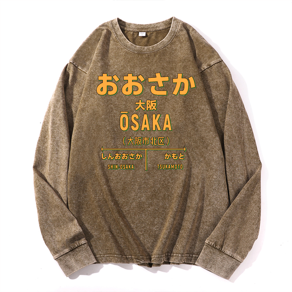 Osaka Vintage Cotton Wash Crewneck Long-Sleeve T-Shirt