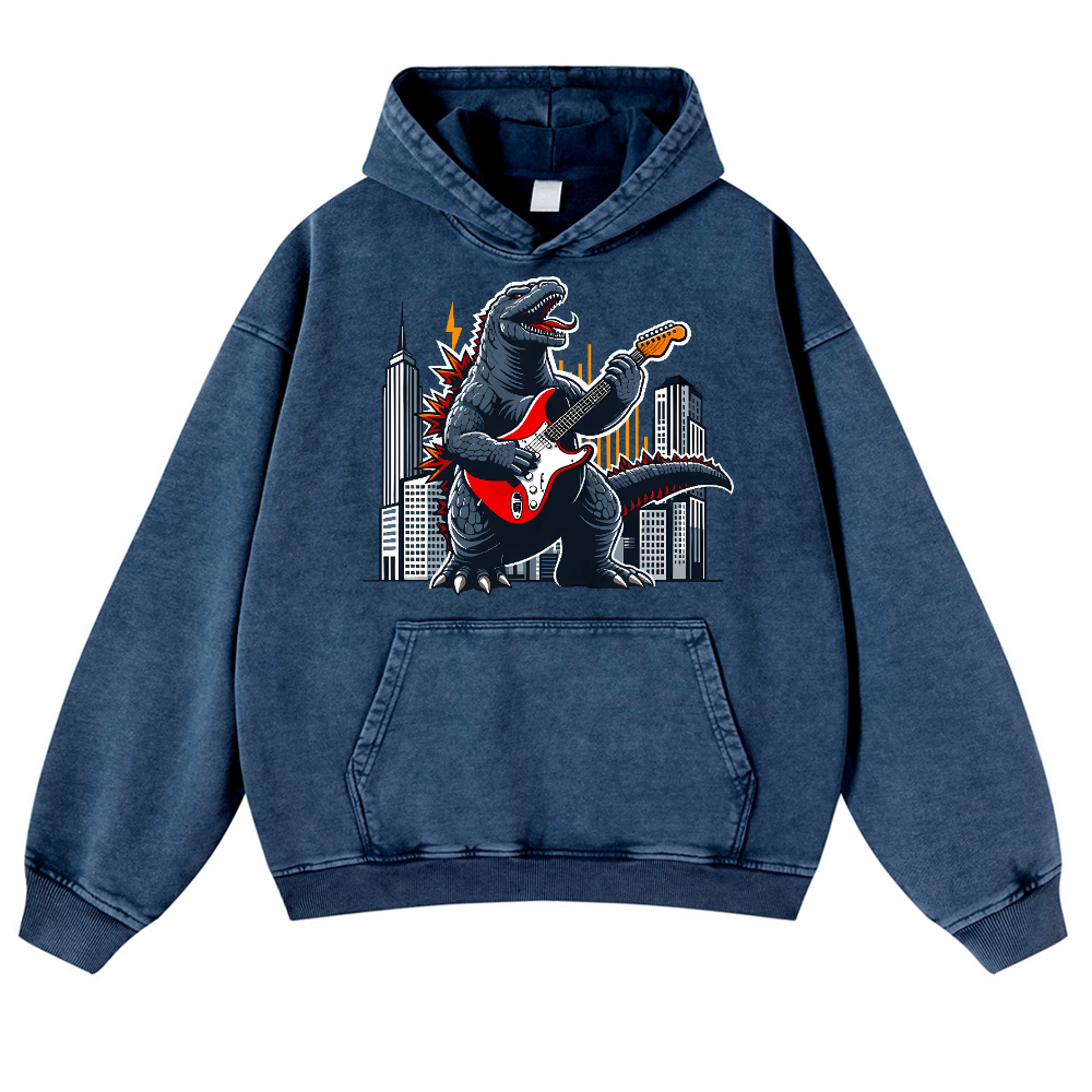 Rock Kaiju Vintage Washed Thick Cotton Hoodie