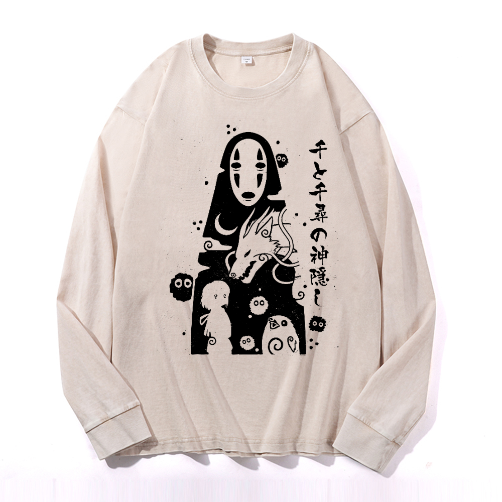 Ghibli No Face Kaonashi Vintage Cotton Wash Long-sleeve T-shirt