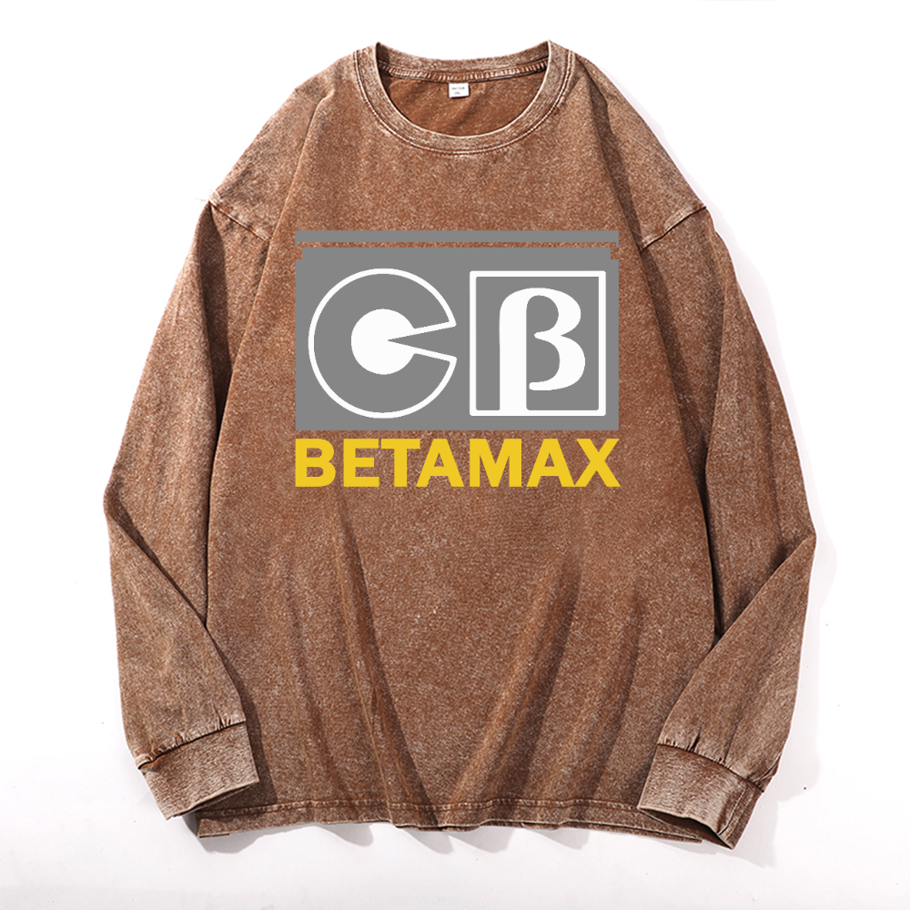 Sony Betamax Vintage Cotton Wash Crewneck Long-Sleeve T-Shirt