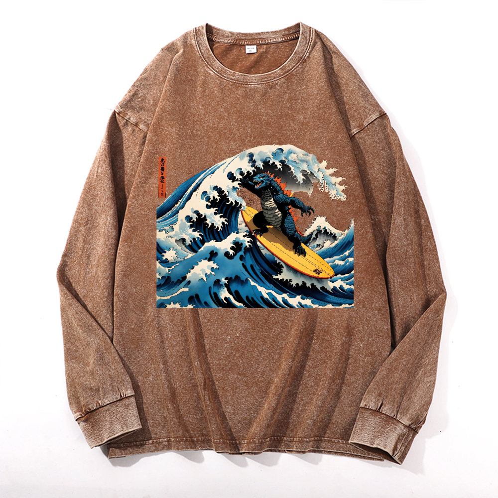 Vintage Cotton Wash Crewneck Long-Sleeve T-Shirt