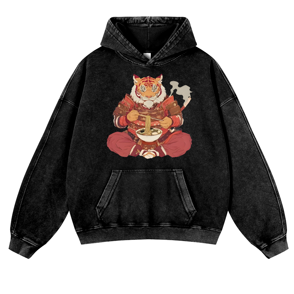 Tiger Ramen Vintage Washed Thick Cotton Hoodie