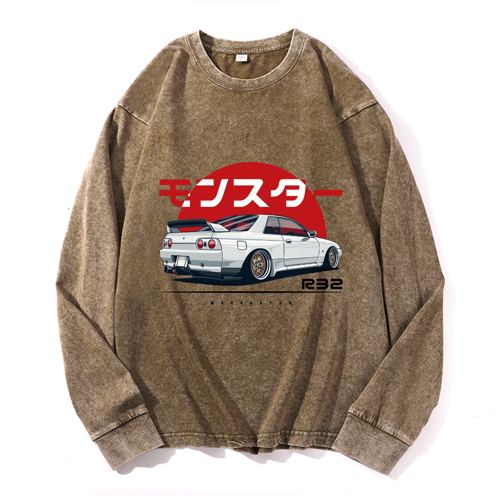 Vintage Cotton Wash Crewneck Long-Sleeve T-Shirt