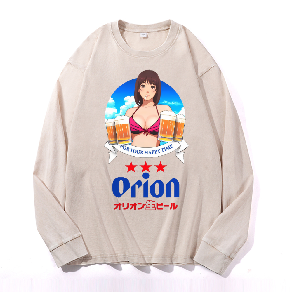 Vintage Cotton Wash Crewneck Long-Sleeve T-Shirt
