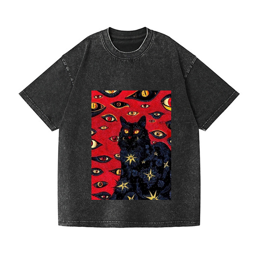 Cat Vintage Wash Japanese Design T-Shirt