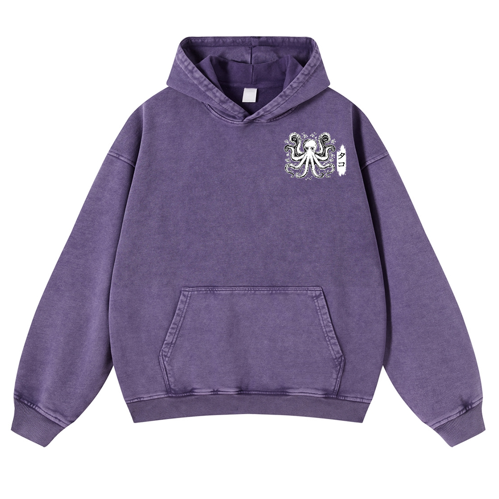 Octopus Vintage Washed Cotton Back Art Hoodie