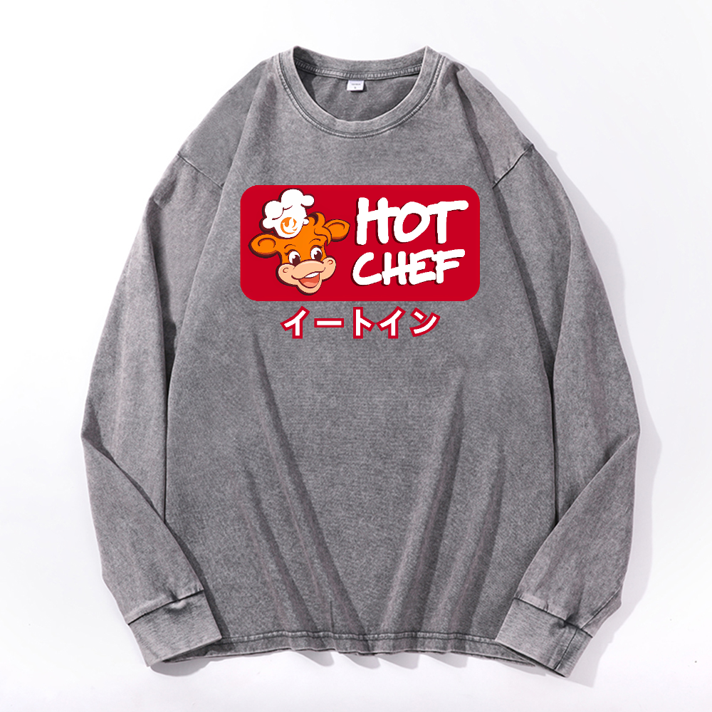 Hot Chef Vintage Cotton Wash Crewneck Long-Sleeve T-Shirt