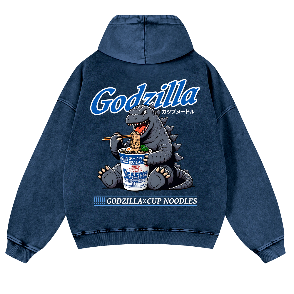 Kaiju Cup Noodles Vintage Washed Cotton Back Art Hoodie