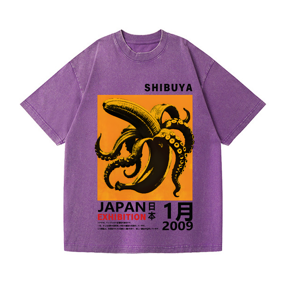 Shibuya Banana Octopus Vintage Wash Japanese Design T-Shirt