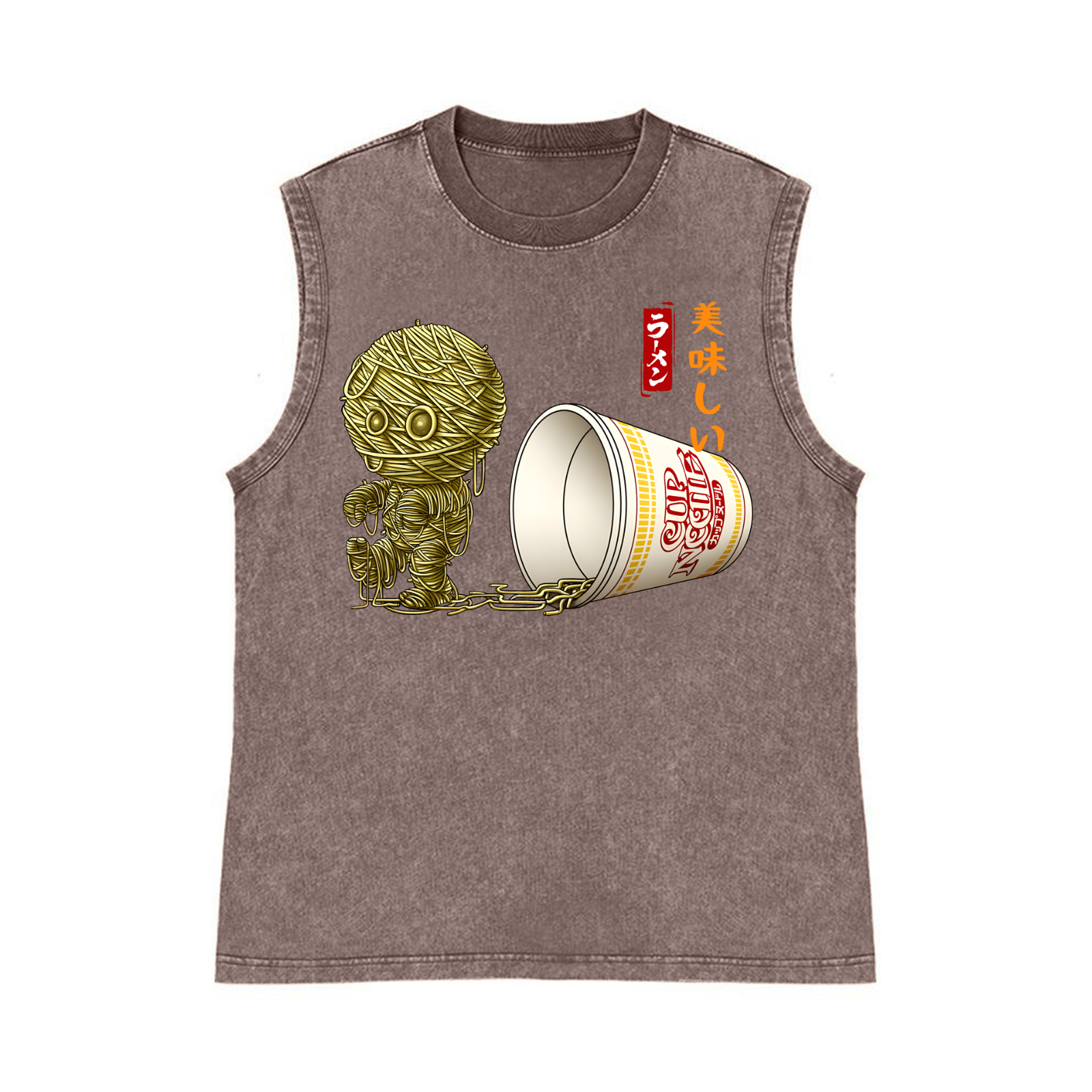 Ramen Mummy Pure Cotton Wash-Dyed Sleeveless Tank Top