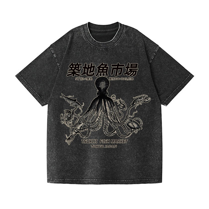 Tsukiji Fish Market Vintage Wash Japanese Design T-Shirt