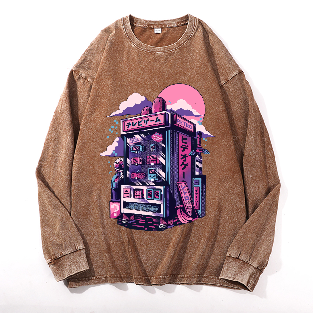 Vintage Cotton Wash Crewneck Long-Sleeve T-Shirt